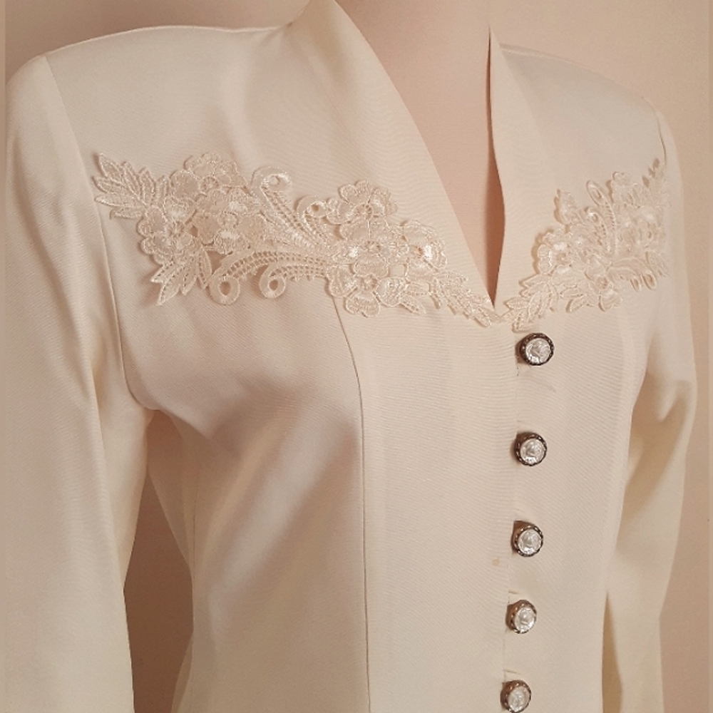 PERCEPTION formal Dress Power Suit Rayon Linen Look PERFECT Cond 1 owner wedding